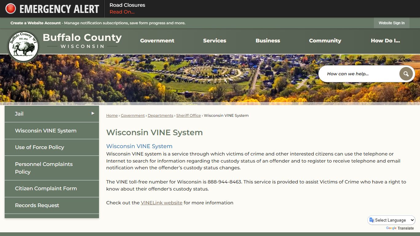 Wisconsin VINE System | Buffalo County, WI - Official Website